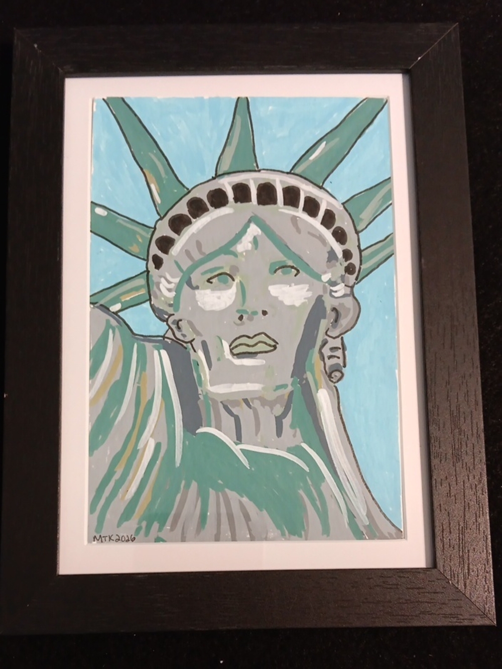 Statue of Liberty Art in Teal and Gray - Framed Home Art